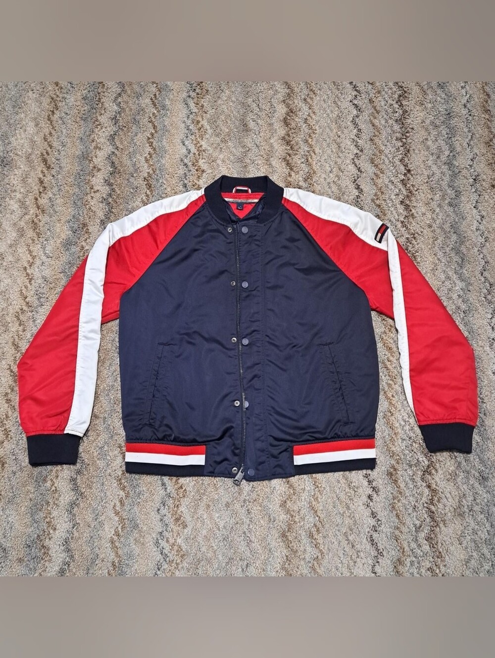 Tommy Hilfiger Men’s Colorblock Bomber Jacket Navy Red White Large
